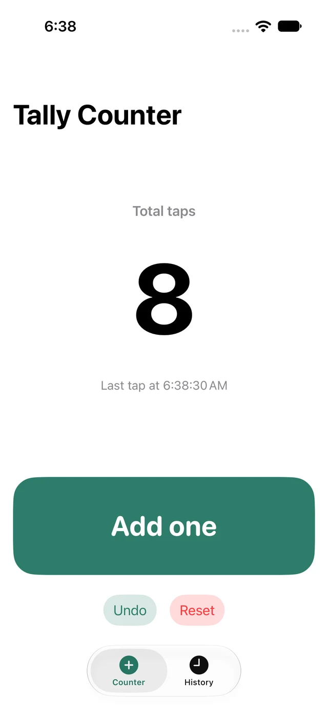 The actual Tally Counter app from Pocketry's first cloud build