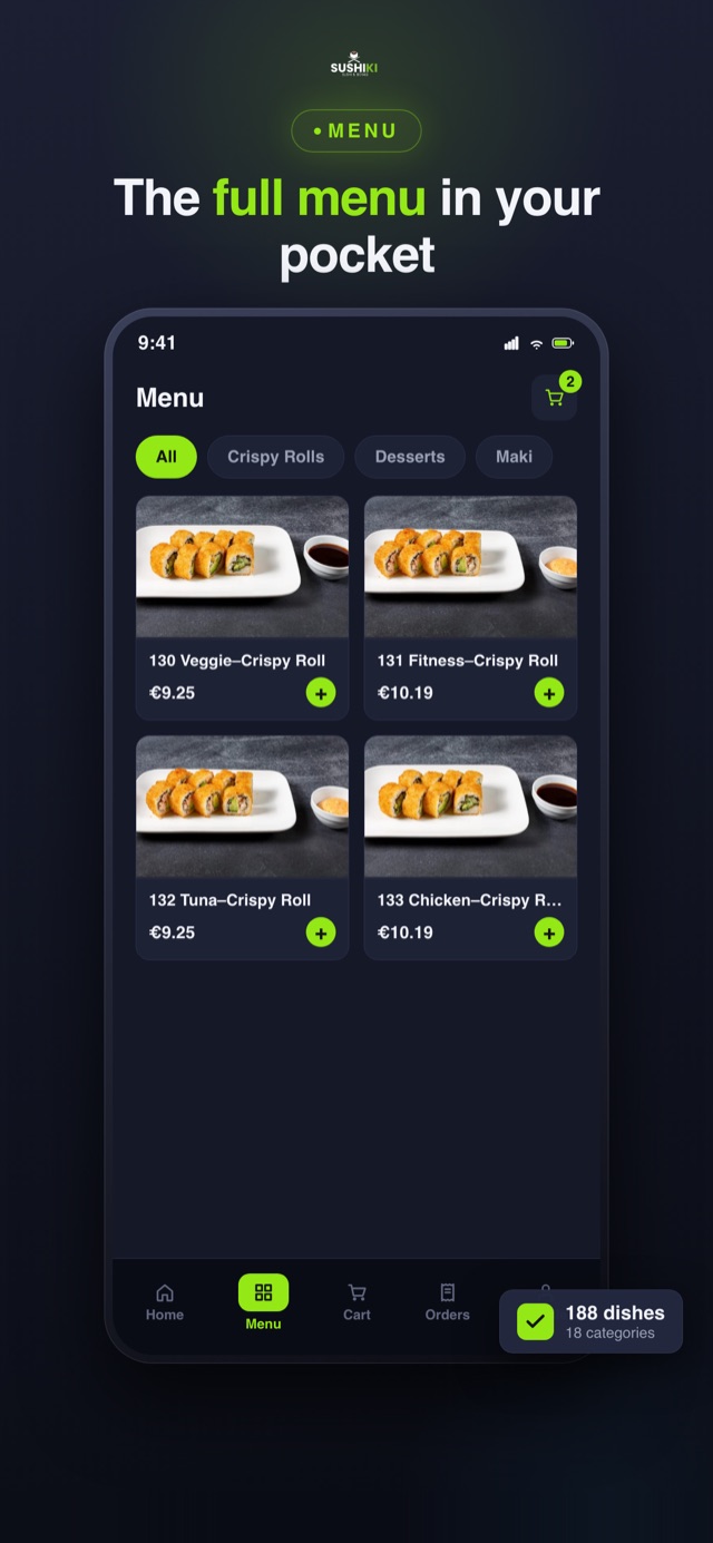 SushiKi customer app — menu