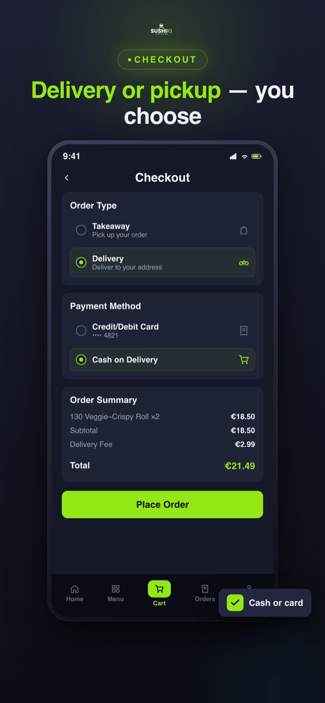 SushiKi customer app — checkout