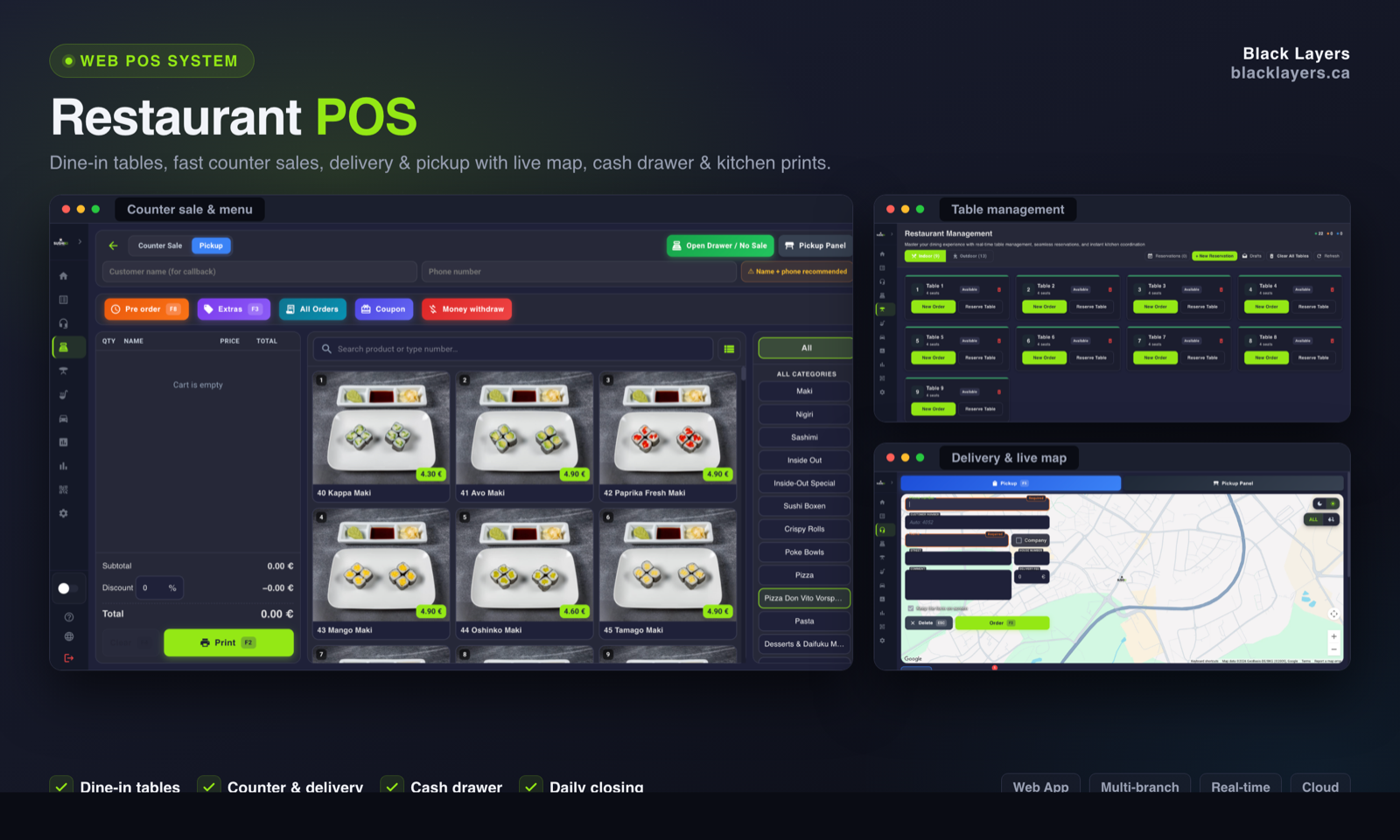 Black Layers restaurant POS — order screen