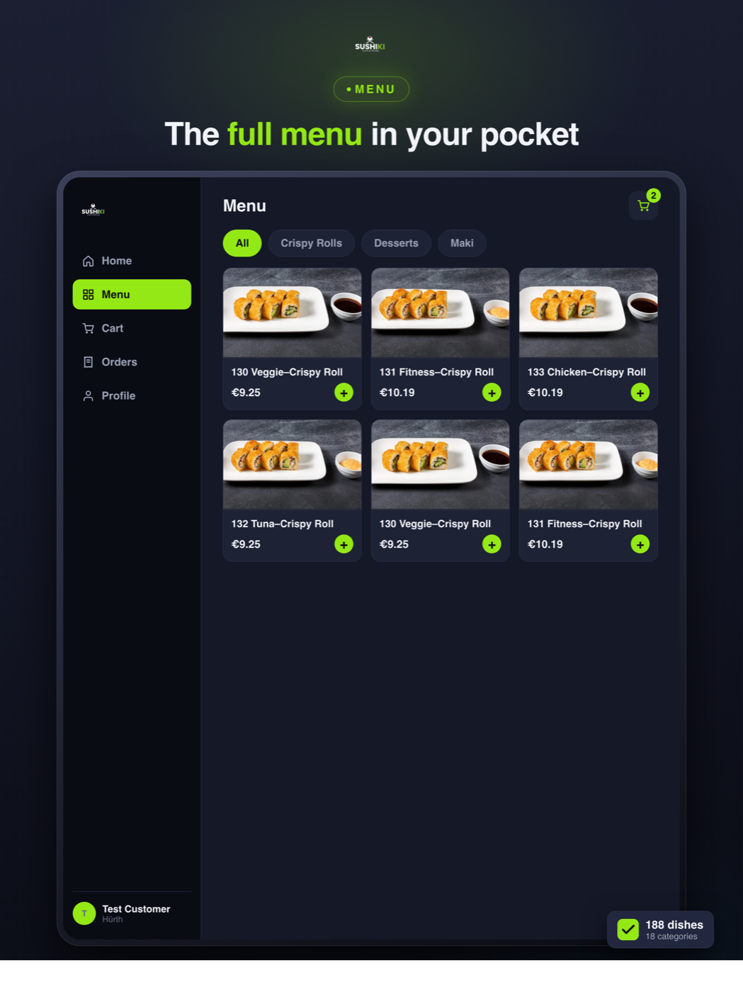 Customer app menu