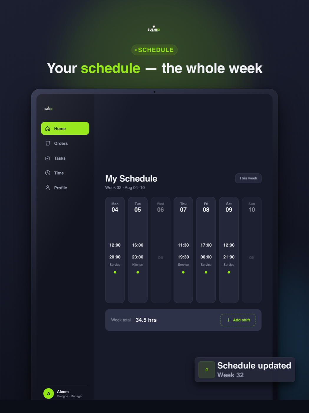 Team app schedule